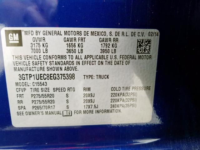 3GTP1UEC8EG375398 - 2014 GMC SIERRA C1500 SLE  photo 10