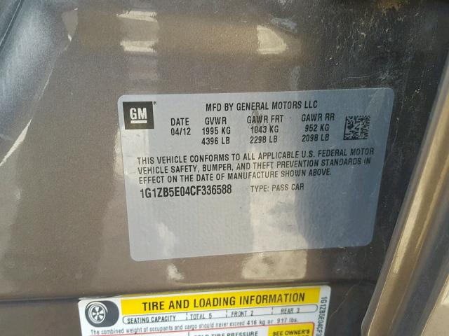 1G1ZB5E04CF336588 - 2012 CHEVROLET MALIBU LS Qəhvəyi foto 10