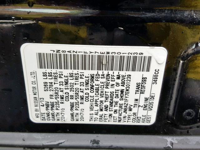 JN8AZ1FY7EW301239 - 2014 NISSAN MURANO CRO BLACK photo 10