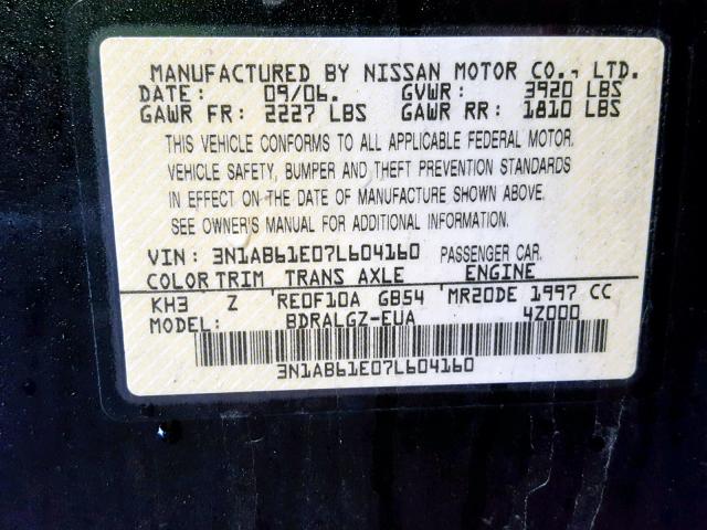 3N1AB61E07L604160 - 2007 NISSAN SENTRA 2.0 BLACK photo 10