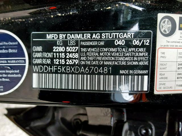 WDDHF5KBXDA670481 - 2013 MERCEDES-BENZ E 350 BLACK photo 10