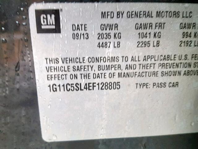 1G11C5SL4EF128805 - 2014 CHEVROLET MALIBU 1LT 黑色 照片 10