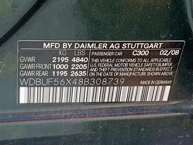 WDBUF56X48B308739 - 2008 MERCEDES-BENZ E 350 BLACK photo 10