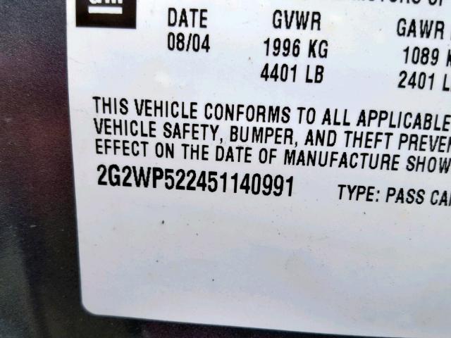 2G2WP522451140991 - 2005 PONTIAC GRAND PRIX GRAY photo 10