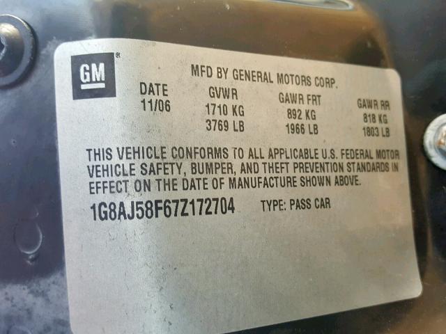 1G8AJ58F67Z172704 - 2007 SATURN ION LEVEL SILVER photo 10