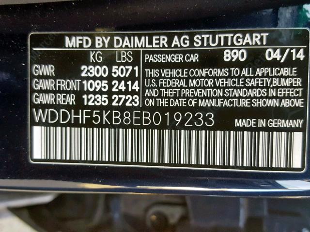 WDDHF5KB8EB019233 - 2014 MERCEDES-BENZ E 350 BLUE photo 10