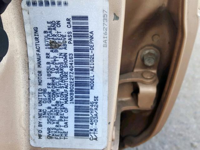 1NXBB02E2TZ404163 - 1996 TOYOTA COROLLA DX TAN photo 10