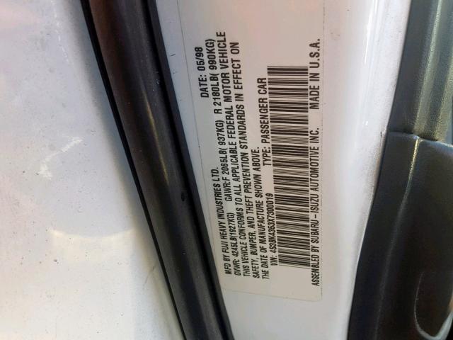 4S3BK4353X7300019 - 1999 SUBARU LEGACY L WHITE photo 10