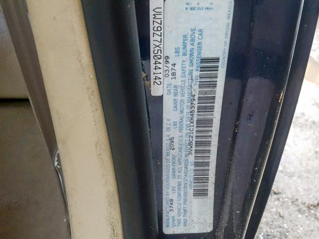 3VWBC21C1XM453794 - 1999 VOLKSWAGEN NEW BEETLE ლურჯი ფოტო 10