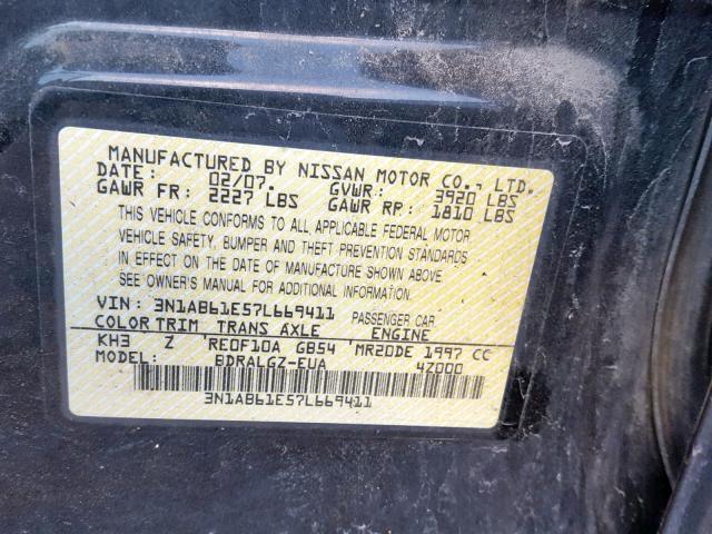 3N1AB61E57L669411 - 2007 NISSAN SENTRA 2.0 BLACK photo 10