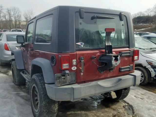 1J4FA24157L151859 - 2007 JEEP WRANGLER X MAROON photo 3