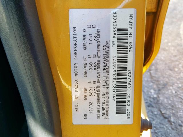 JM1BJ227830646175 - 2003 MAZDA PROTEGE SP YELLOW photo 10