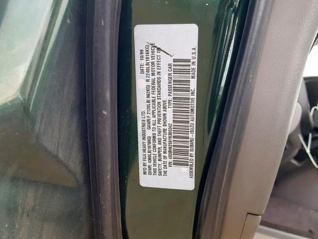 4S3BH6259Y6305342 - 2000 SUBARU LEGACY BRI GREEN photo 10