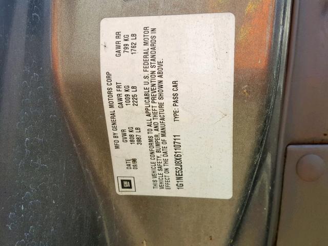 1G1NE52J8X6110711 - 1999 CHEVROLET MALIBU LS CHARCOAL photo 10