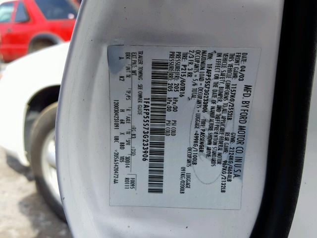 1FAFP55S73G233906 - 2003 FORD TAURUS SES WHITE photo 10