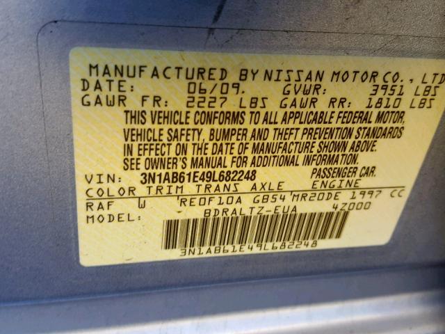 3N1AB61E49L682248 - 2009 NISSAN SENTRA 2.0 BLUE photo 10