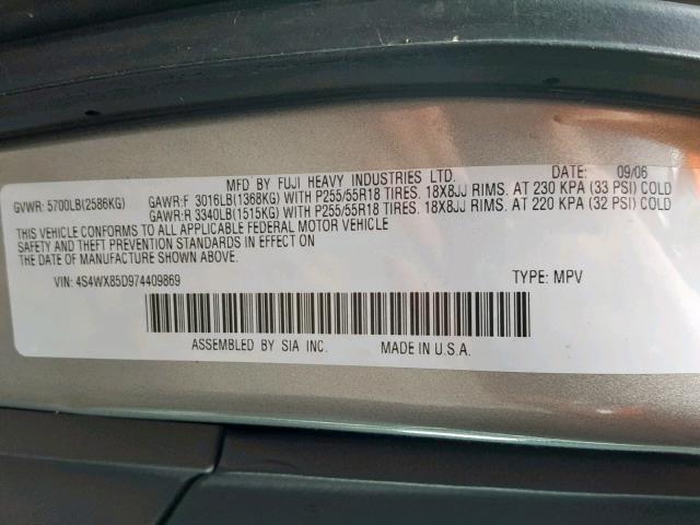 4S4WX85D974409869 - 2007 SUBARU B9 TRIBECA SILVER photo 10