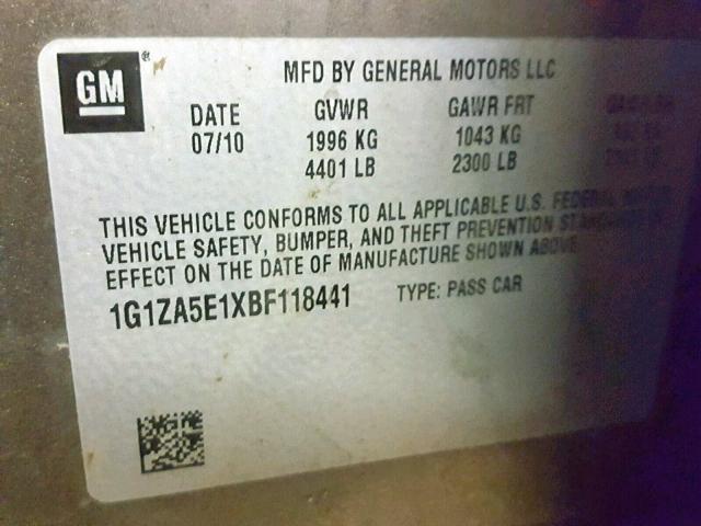 1G1ZA5E1XBF118441 - 2011 CHEVROLET MALIBU LS ყავისფერი ფოტო 10