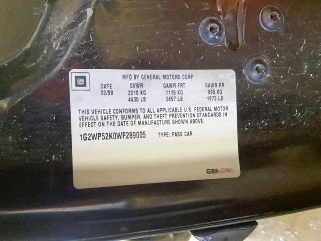 1G2WP52K0WF289005 - 1998 PONTIAC GRAND PRIX BLACK photo 10