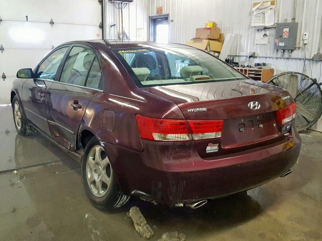 5NPEU46F26H036748 - 2006 HYUNDAI SONATA GLS MAROON photo 3