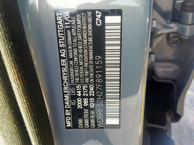 WDBRF52H27F891159 - 2007 MERCEDES-BENZ C 230 BLUE photo 10