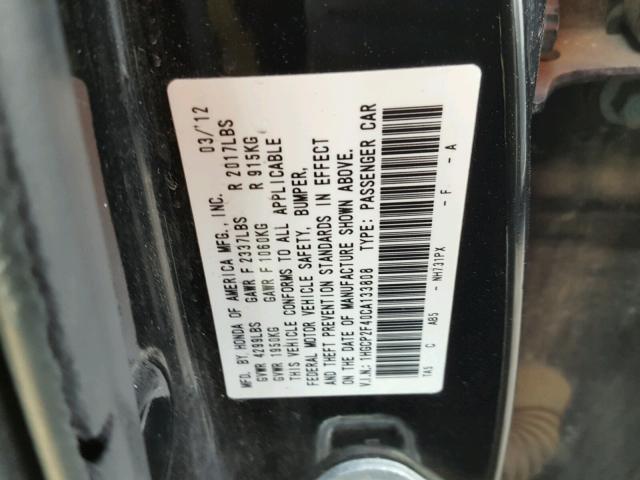 1HGCP2F40CA133808 - 2012 HONDA ACCORD LXP BLACK photo 10