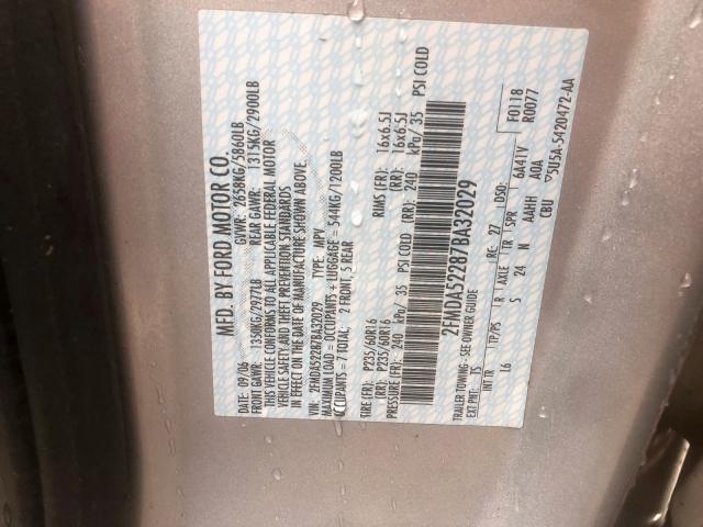 2FMDA52287BA32029 - 2007 FORD FREESTAR S SILVER photo 10