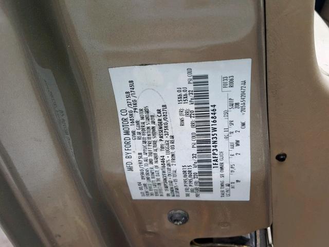 1FAFP34N35W168464 - 2005 FORD FOCUS ZX4 TAN photo 10