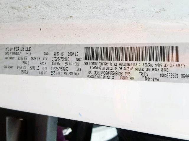 3C6TRVDG0HE502038 - 2017 RAM PROMASTER 白色 照片 10