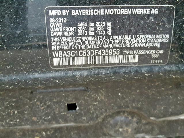 WBA3C1C53DF435953 - 2013 BMW 328 I SULE BLACK photo 10