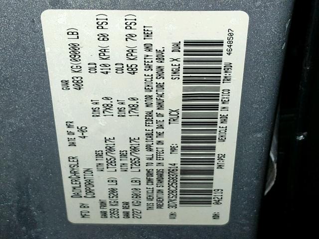 3D7KS28C25G837614 - 2005 DODGE RAM 2500 S Արծաթագույն լուսանկար 10