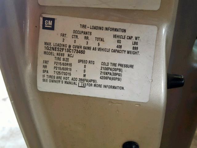 1G2NE52F13C173460 - 2003 PONTIAC GRAND AM S GOLD photo 10