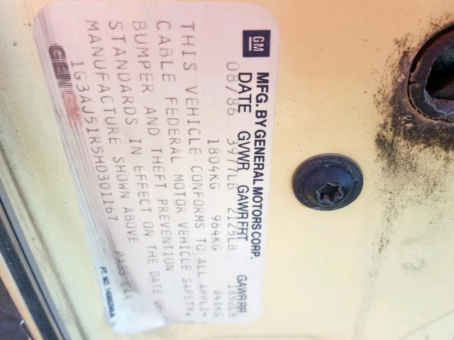 1G3AJ51R5HD301167 - 1987 OLDSMOBILE CUTLASS CI 黄色 照片 10