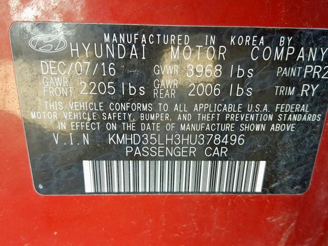 KMHD35LH3HU378496 - 2017 HYUNDAI ELANTRA GT RED photo 10