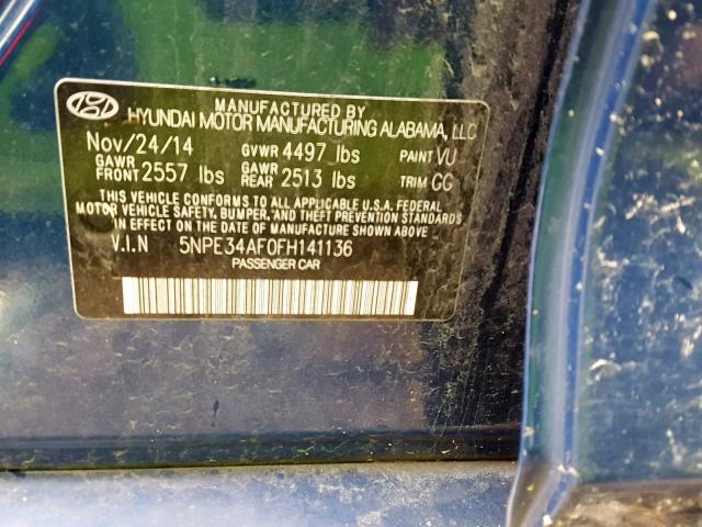 5NPE34AF0FH141136 - 2015 HYUNDAI SONATA SPO BLUE photo 10