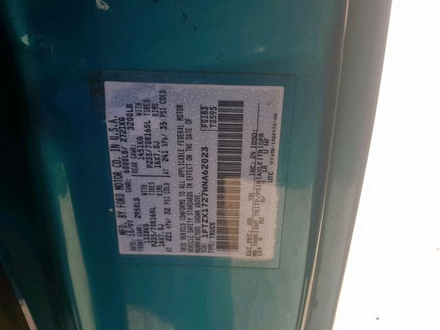 1FTZX1727WNA62023 - 1998 FORD F150 BLUE photo 10