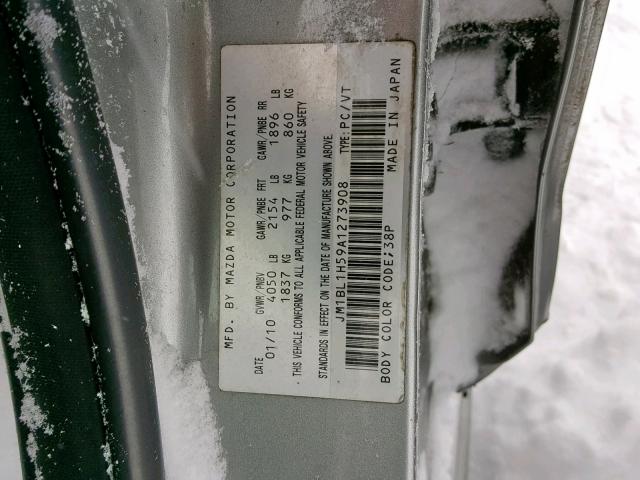 JM1BL1H59A1273908 - 2010 MAZDA 3 S GRAY photo 10