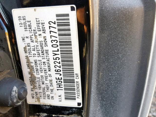 1HGEJ6225YL037772 - 2000 HONDA CIVIC DX WHITE photo 10