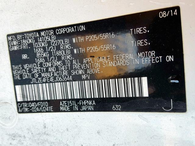 JTLZE4FE4EJ063644 - 2014 TOYOTA SCION XB Ақ фото 10