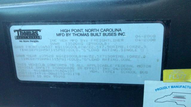 4UZABRDK49CAD4107 - 2009 FREIGHTLINER CHASSIS B2 黄色 照片 10