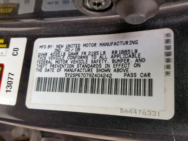 5Y2SP67079Z404242 - 2009 PONTIAC VIBE GRAY photo 10