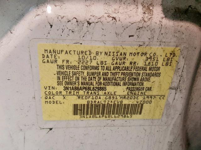 3N1AB6AP6BL629865 - 2011 NISSAN SENTRA 2.0 WHITE photo 10