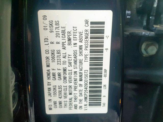 JHMCP26409C015073 - 2009 HONDA ACCORD LXP BLUE photo 10