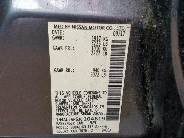 1N4AL3AP6JC104619 - 2018 NISSAN ALTIMA 2.5 CHARCOAL photo 10