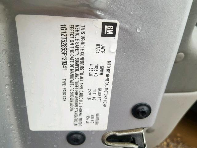 1G1ZT52855F120341 - 2005 CHEVROLET MALIBU LS SILVER photo 10