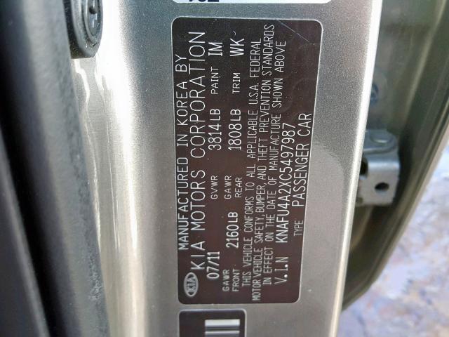 KNAFU4A2XC5497987 - 2012 KIA FORTE EX GRAY photo 10