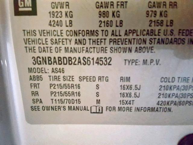 3GNBABDB2AS614532 - 2010 CHEVROLET HHR LT SILVER photo 10