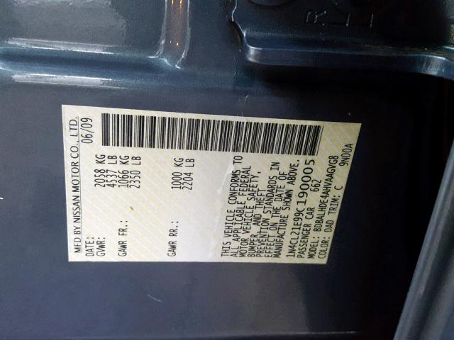 1N4CL21E99C190005 - 2009 NISSAN ALTIMA HYB BLUE photo 10