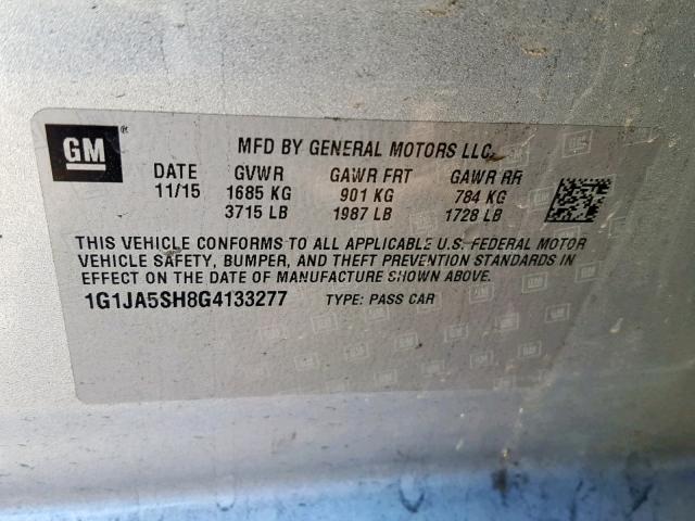 1G1JA5SH8G4133277 - 2016 CHEVROLET SONIC LS SILVER photo 10