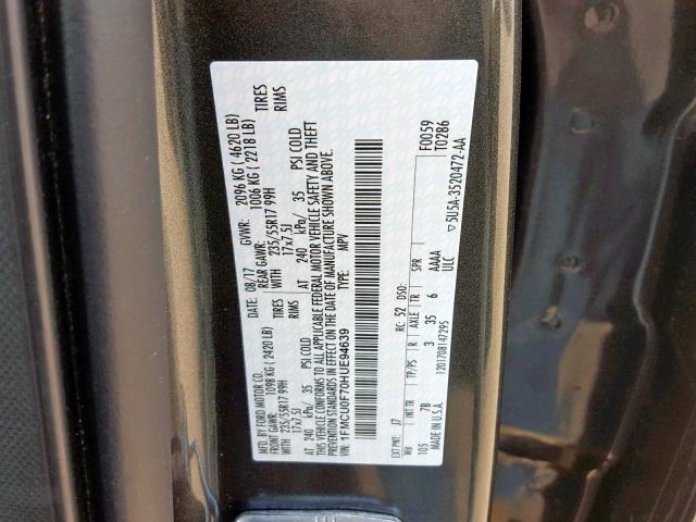 1FMCU0F70HUE94639 - 2017 FORD ESCAPE S GRAY photo 10